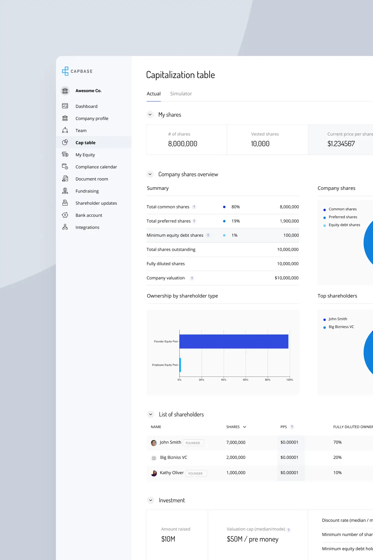 Cap table UI