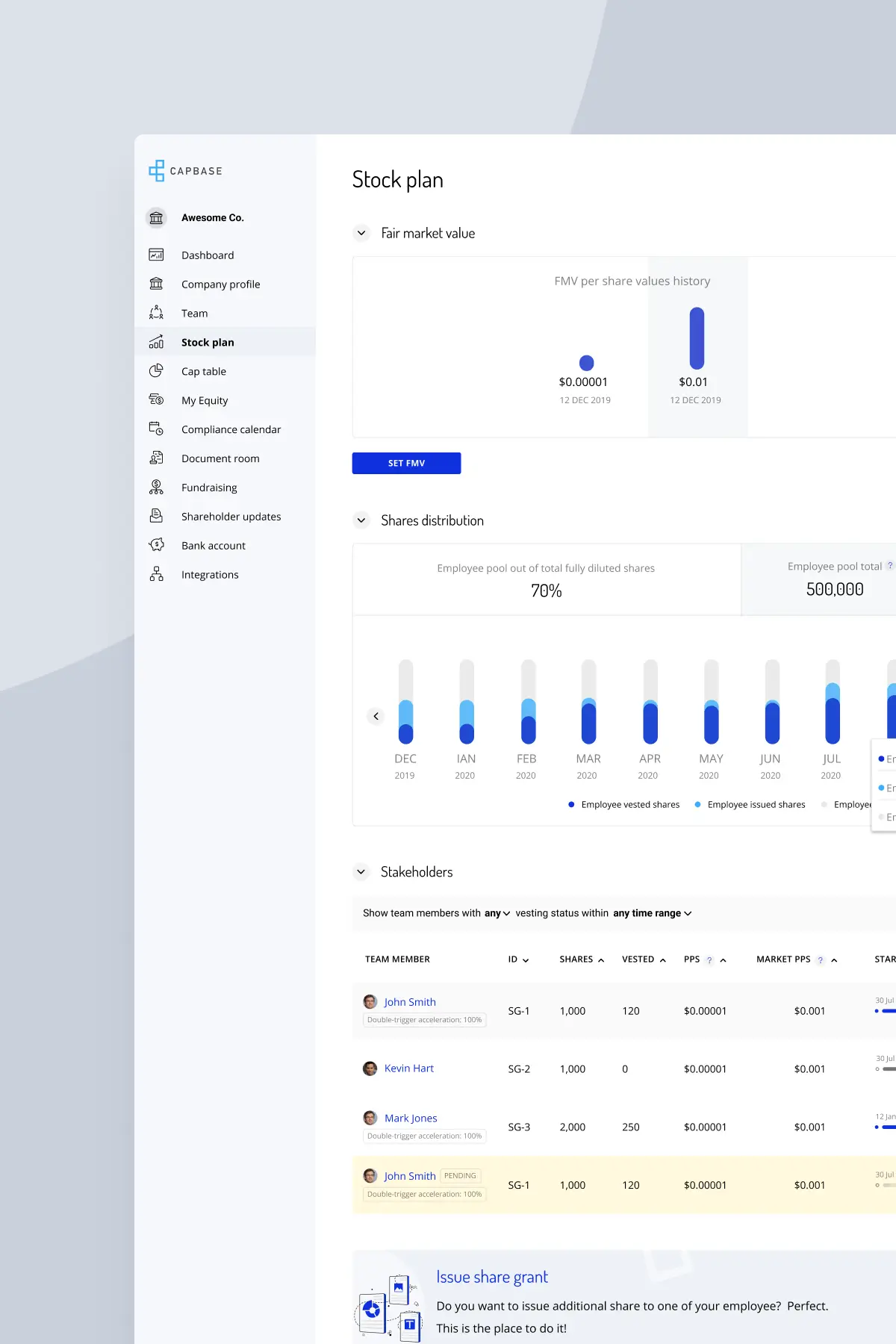 Stock plan UI